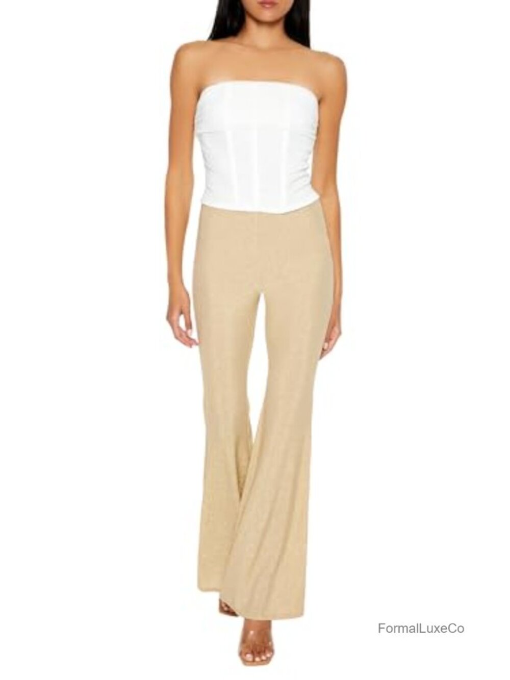 High-Rise Flare Pants Glitter Stretch Nylon
